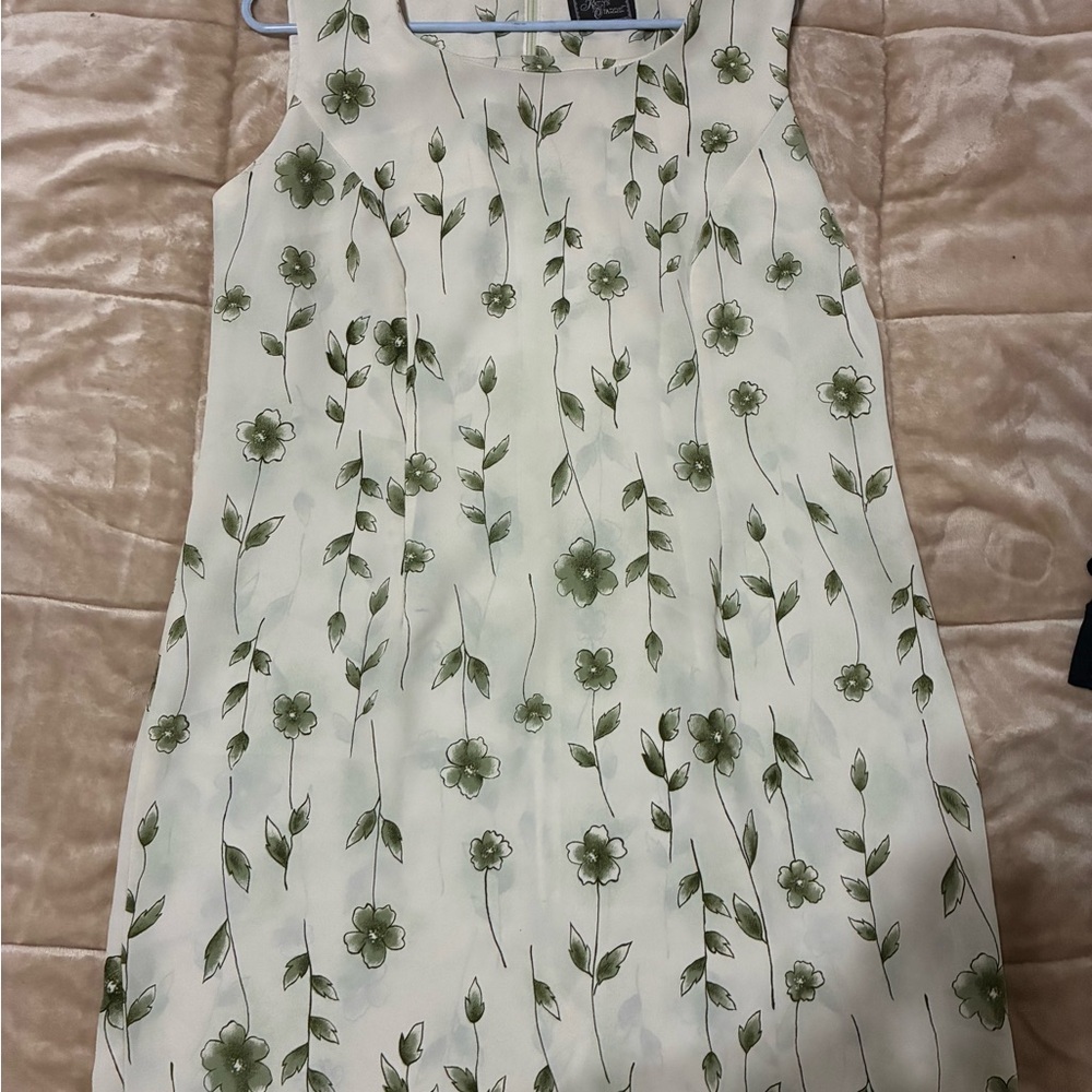 Kaitlyn Cream Midi Dress with Green Floral Print